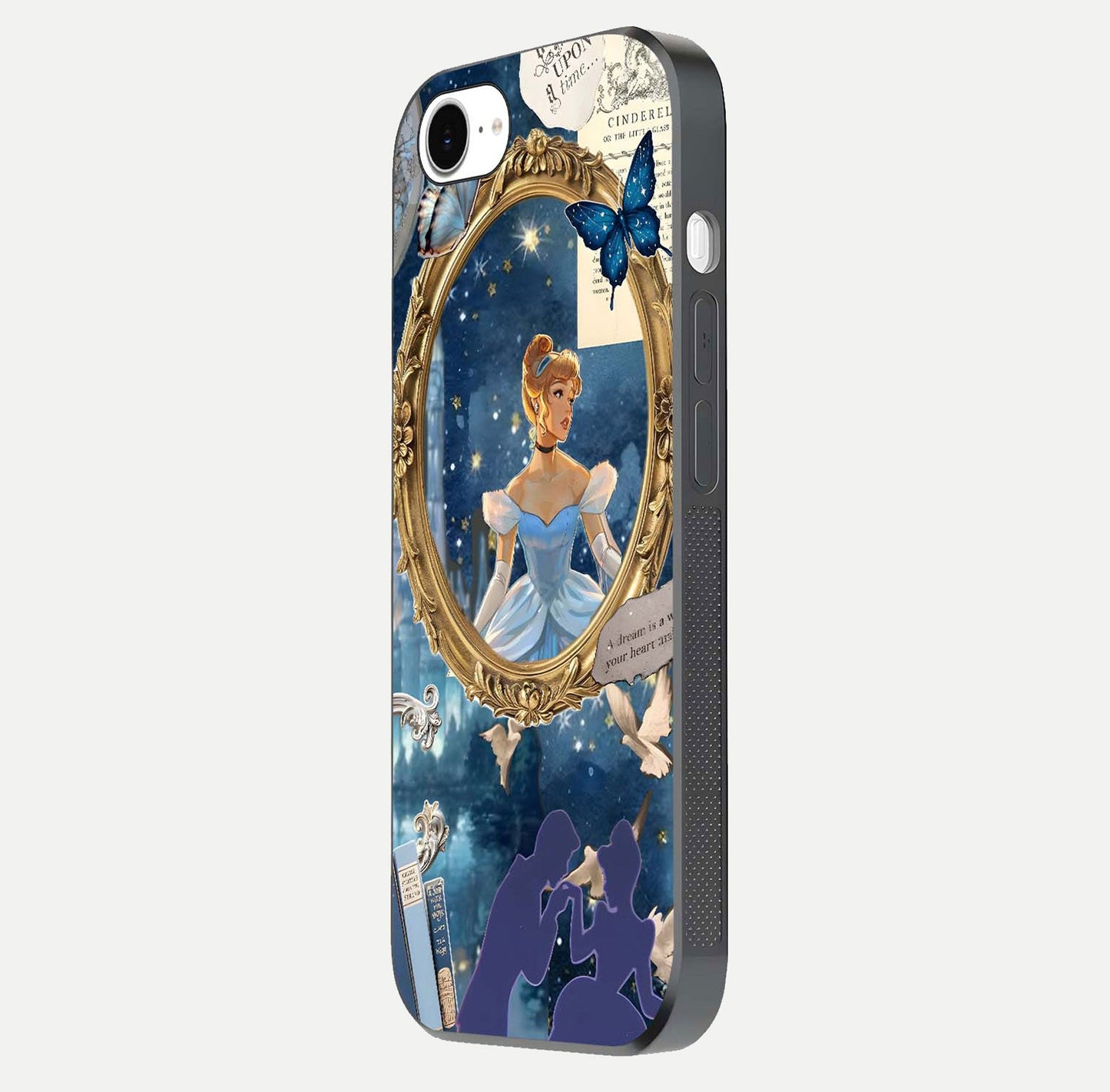 Midnight Queen Glass Case for iPhone 16e side-angle image showing reflection brightness and elegant tone