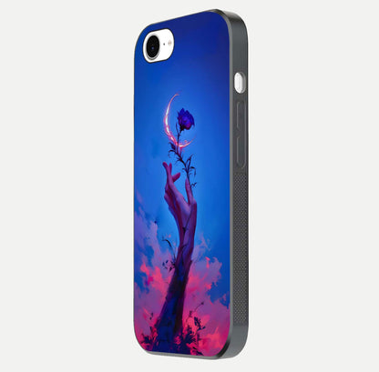 Mystic Hand Glass Case for iPhone 16e side-angle image showing reflection depth and sacred aesthetic