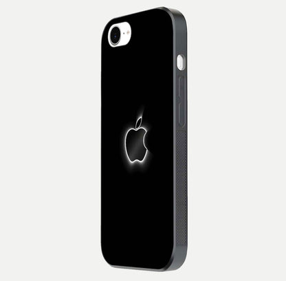 Neon Apple Glow Glass Case for iPhone 16e side-angle image showing light reflection and glow effect