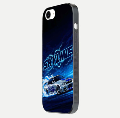 Neon Drift Beast Glass Case for iPhone 16e side-angle image showing reflection depth and bold neon tones