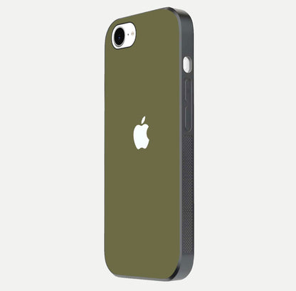 Olive Matte Essence Glass Case for iPhone 16e side-angle image showing soft hue and elegant smooth surface
