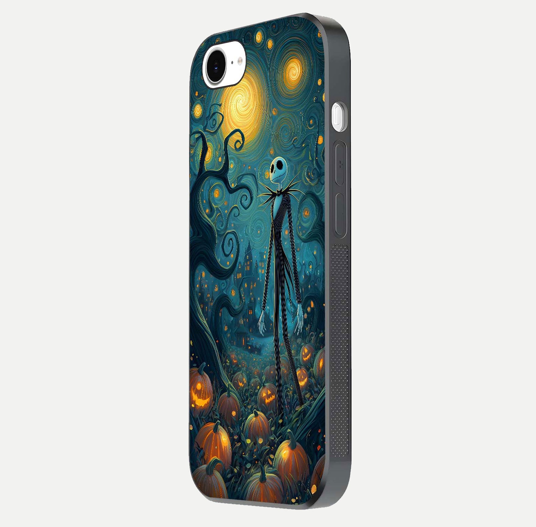 Pumpkin Moonlight Tale Glass Case for iPhone 16e side-angle image showing glow texture and Halloween vibe