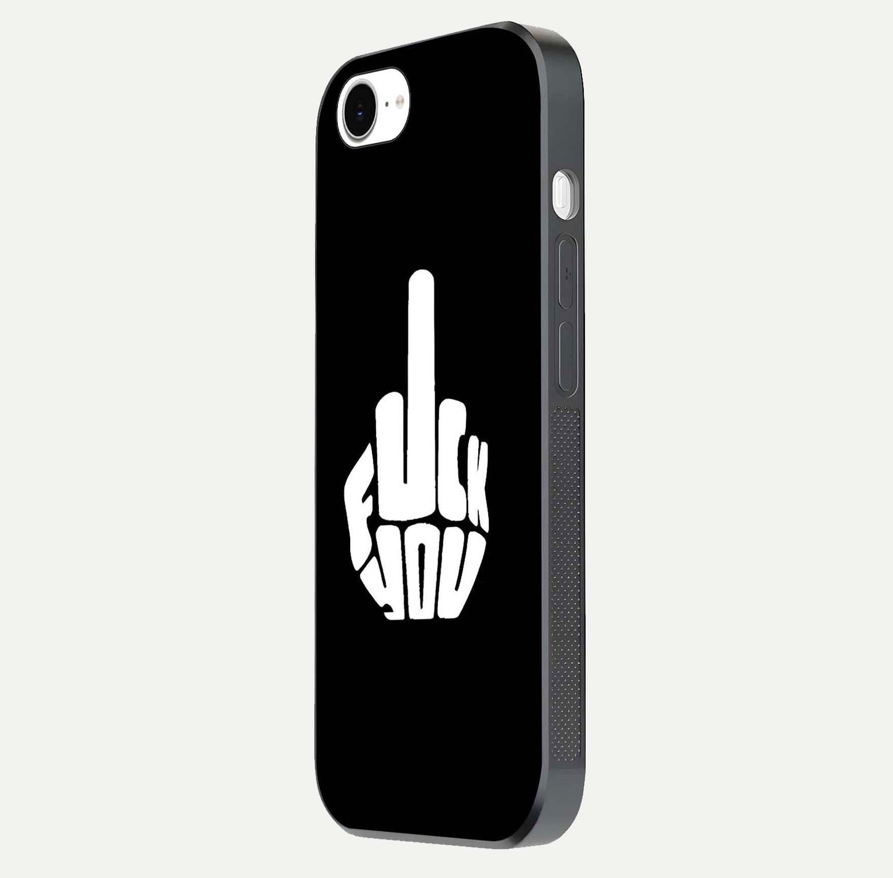 Rebel Mode On Glass Case for iPhone 16e side-angle image showing reflection, edge detail, and text clarity
