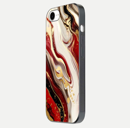 Red & White Marble Glass Case For iPhone 16e