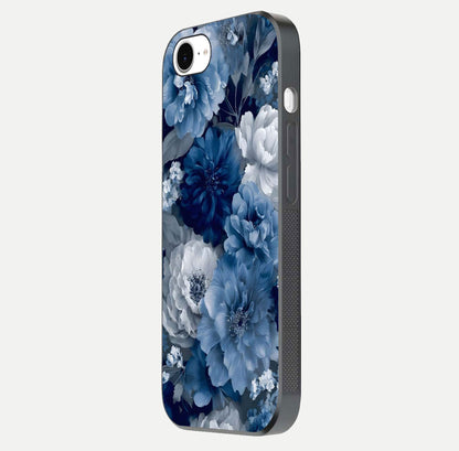 Royal Bloom Garden Glass Case for iPhone 16e side-angle image showing floral pattern, edges, and reflection