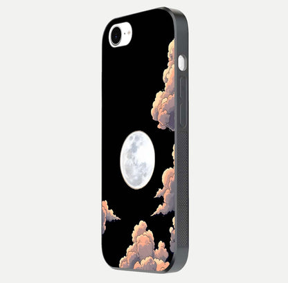 Shade Cloud Moon Glass Case for iPhone 16e side-angle image showing reflection and night-sky detail