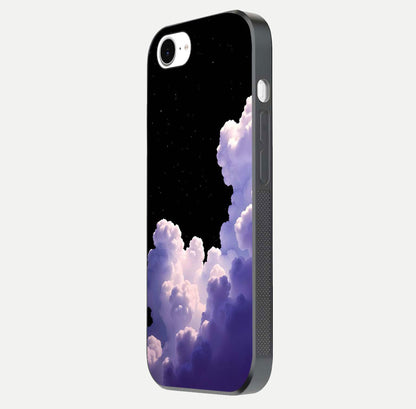 Starlit Night Whispers Glass Case for iPhone 16e side-angle image showing reflection and night pattern shine