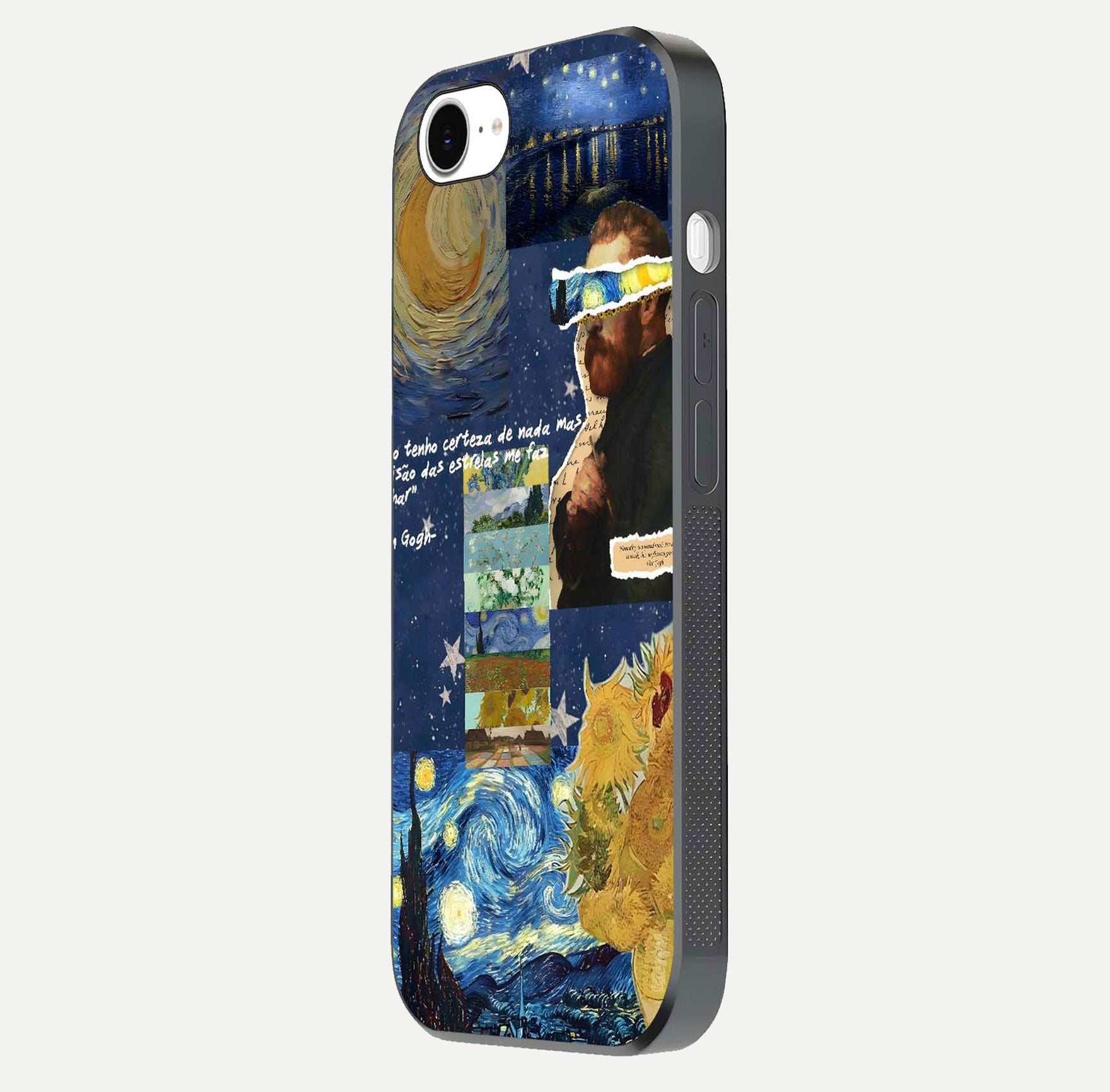 Starry Dream Vision Glass Case for iPhone 16e side-angle image showing reflection and cosmic gradient tones