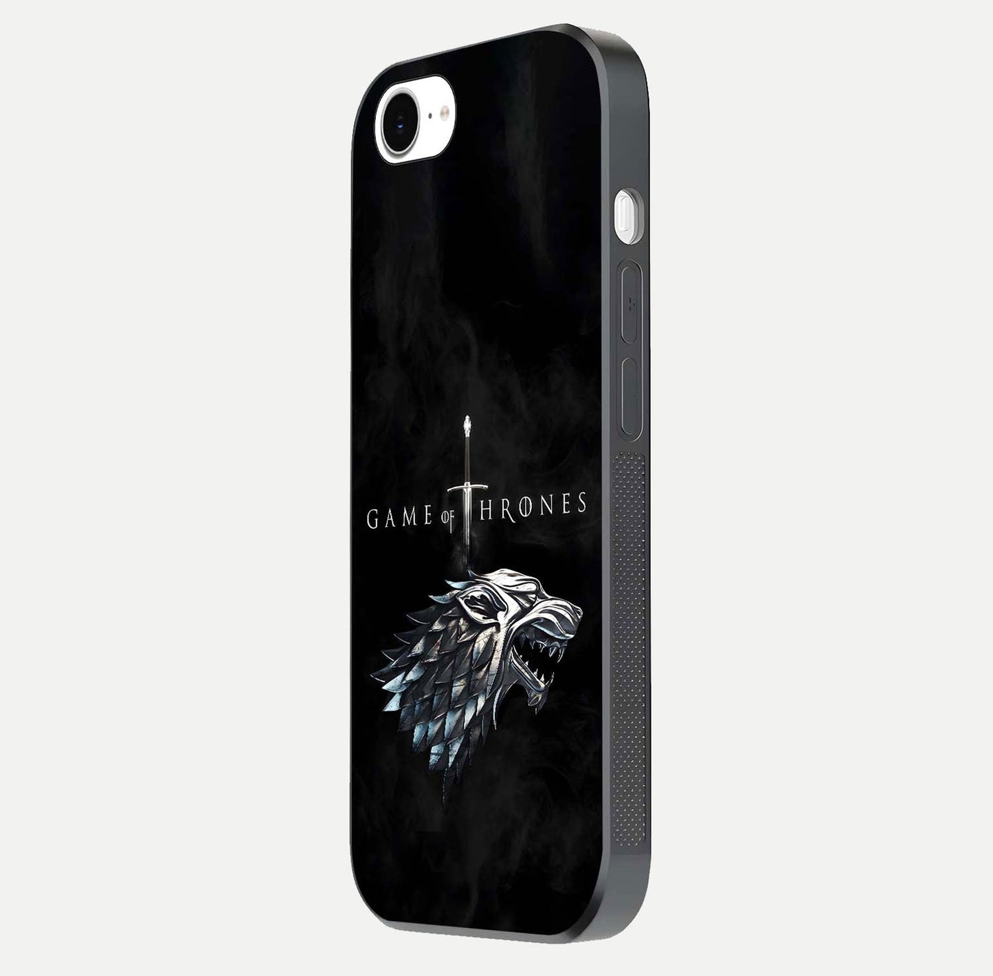 Throne Wolf Legacy Glass Case for iPhone 16e side-angle image showing gloss, texture, and HD print