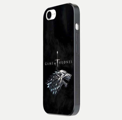 Throne Wolf Legacy Glass Case for iPhone 16e side-angle image showing gloss, texture, and HD print