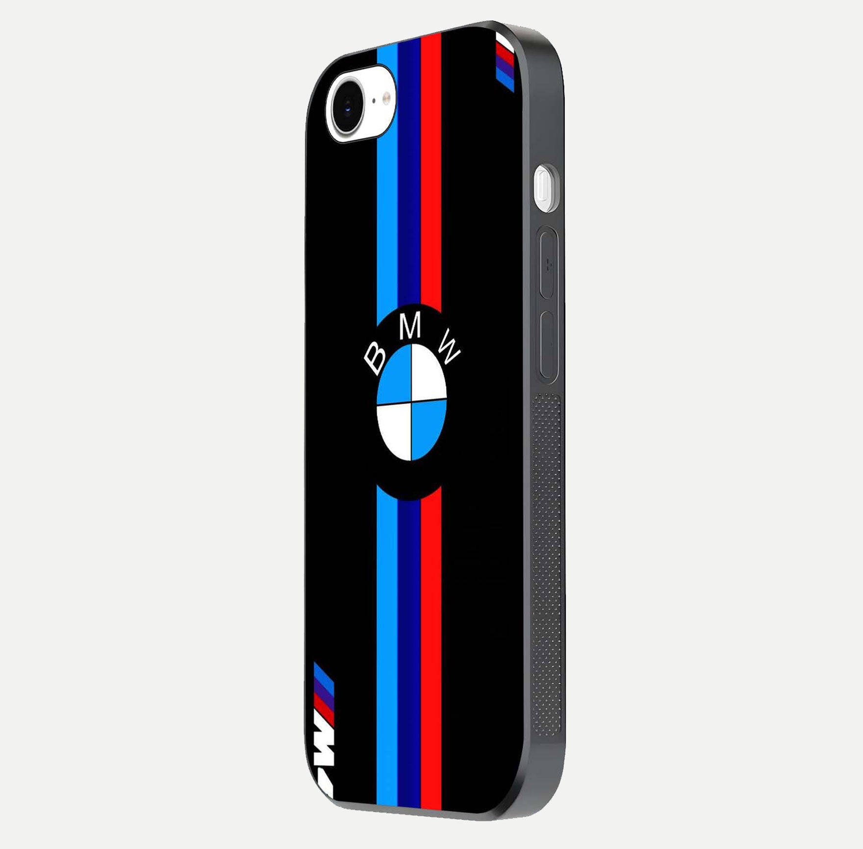 Turbo BMW Beast Glass Case for iPhone 16e side-angle image showing reflection and sleek edge styling
