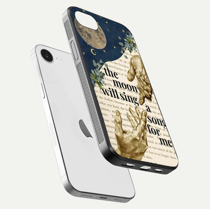 Aesthetic Divine Glass Case for iPhone 16e floating dual-view mockup showing edge design and divine art gloss texture