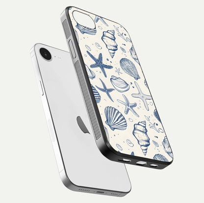 Blue Ocean Outline Glass Case for iPhone 16e floating mockup displaying marine-inspired aesthetic and smooth surface
