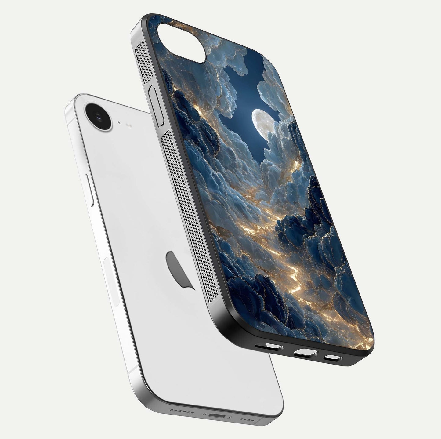 Celestial Cloud Road Glass Case for iPhone 16e floating mockup capturing glowing horizon and HD gloss
