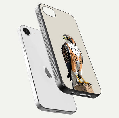 Clever Eagle Glass Case for iPhone 16e floating mockup displaying sharp gloss and art contrast