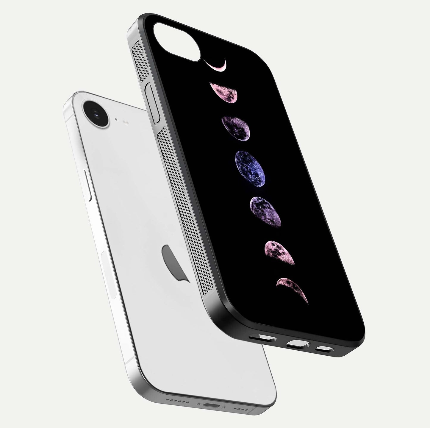 Crimson All Planets Glass Case for iPhone 16e floating mockup showing gloss depth and rich hues