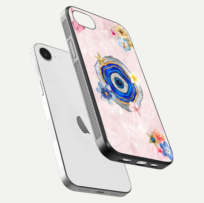 Divine Aura Bloom Glass Case for iPhone 16e floating mockup showing gloss texture and elegant design