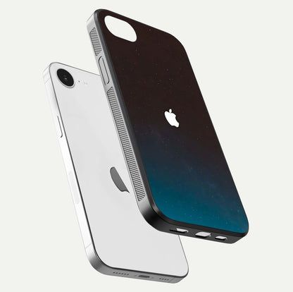 Green Emerald Apple Logo Glass Case for iPhone 16e floating dual-view mockup showing glossy shine and premium color tone