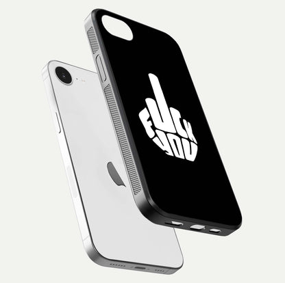 Rebel Mode On Glass Case for iPhone 16e floating dual-view mockup displaying gloss shine and statement art