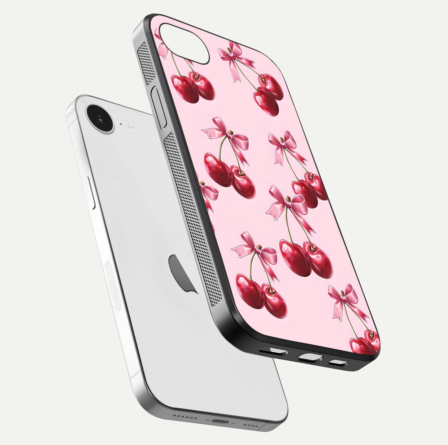 Red Cherries Pattern Glass Case For iPhone 16e