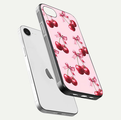 Red Cherries Pattern Glass Case For iPhone 16e