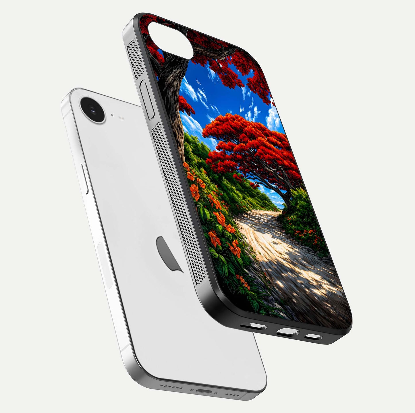 Red Trees Pathway Glass Case For iPhone 16e