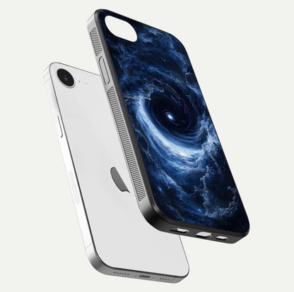 Stunning Galaxy Glass Case for iPhone 16e floating dual-view mockup displaying gloss shine and vivid print depth