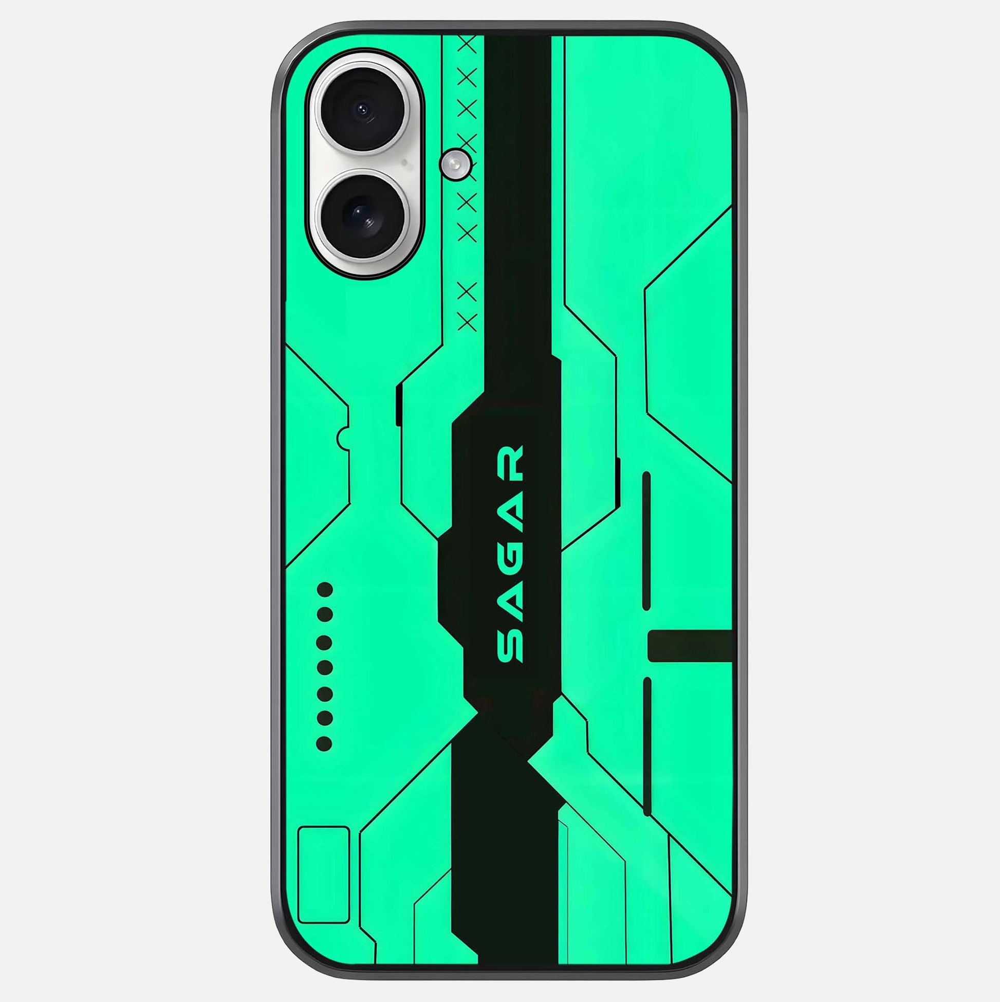 Aqua Tech CYBERPUNK Custom Name Glass Case For iPhone 17 by Custom World