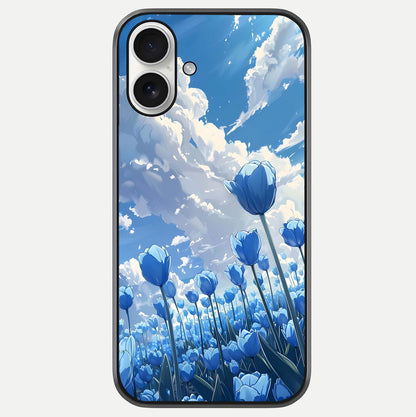 Blue Tulip Clouds Glass Case For iPhone 17 by Custom World