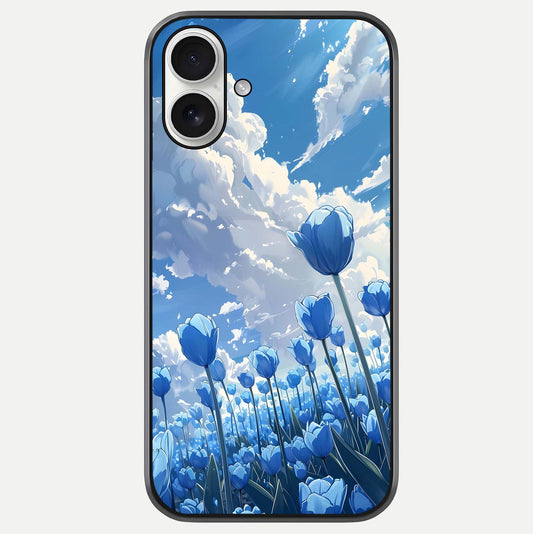 Blue Tulip Clouds Glass Case For iPhone 17 by Custom World