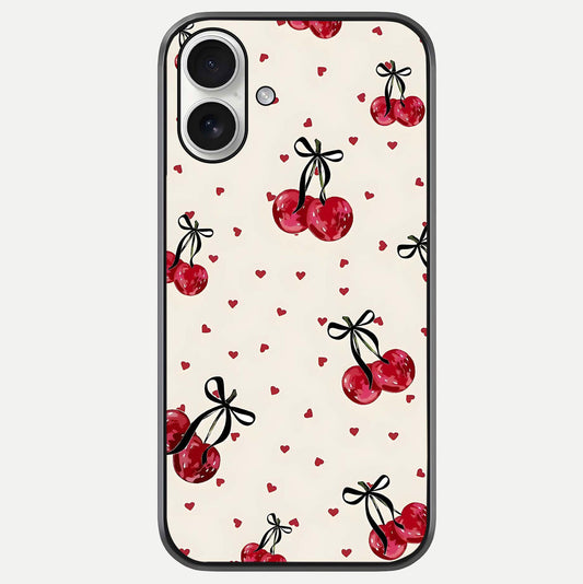 Cherry Heart Bow Glass Case For iPhone 17 by Custom World