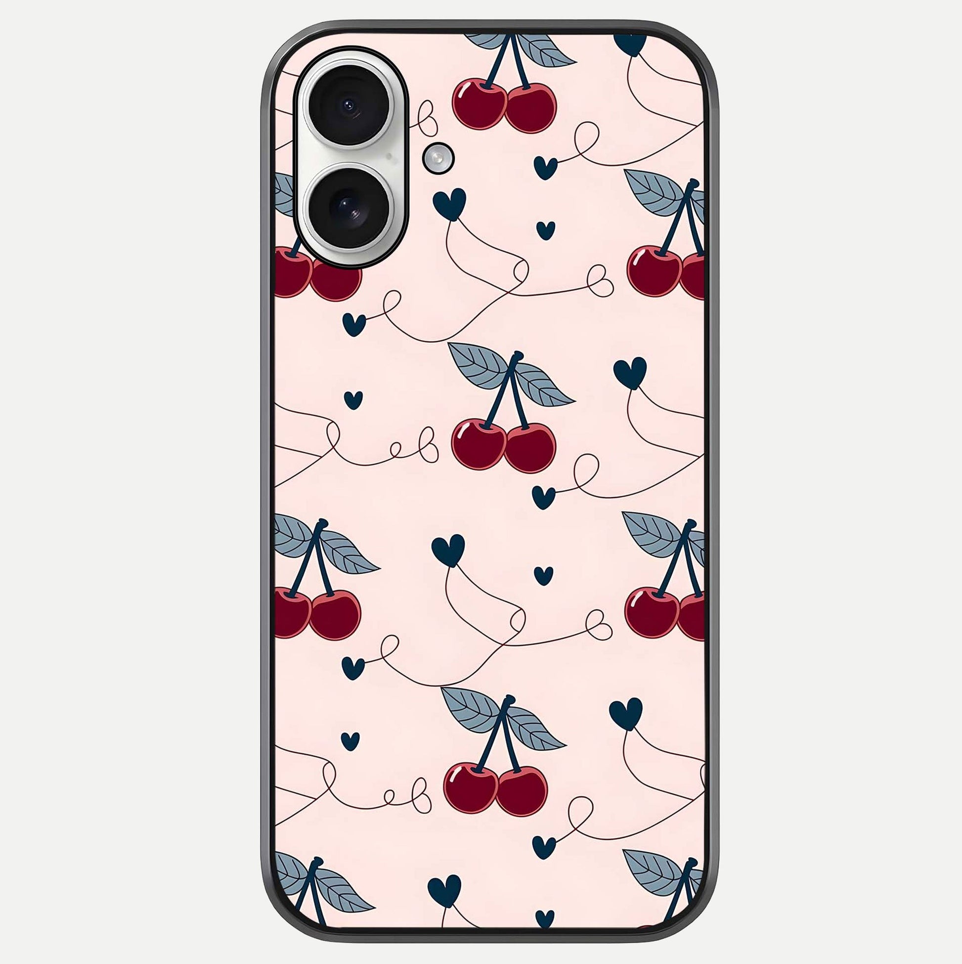 Cherry Heart Line Glass Case For iPhone 17 by Custom World
