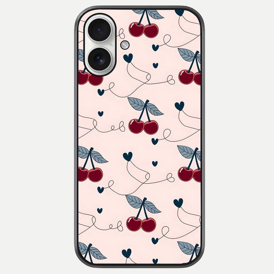 Cherry Heart Line Glass Case For iPhone 17 by Custom World