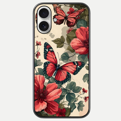 Crimson Butterfly Garden Glass Case For iPhone 17 by Custom World