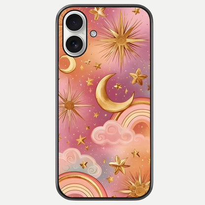 Golden Celestial Dreams Glass Case For iPhone 17 by Custom World