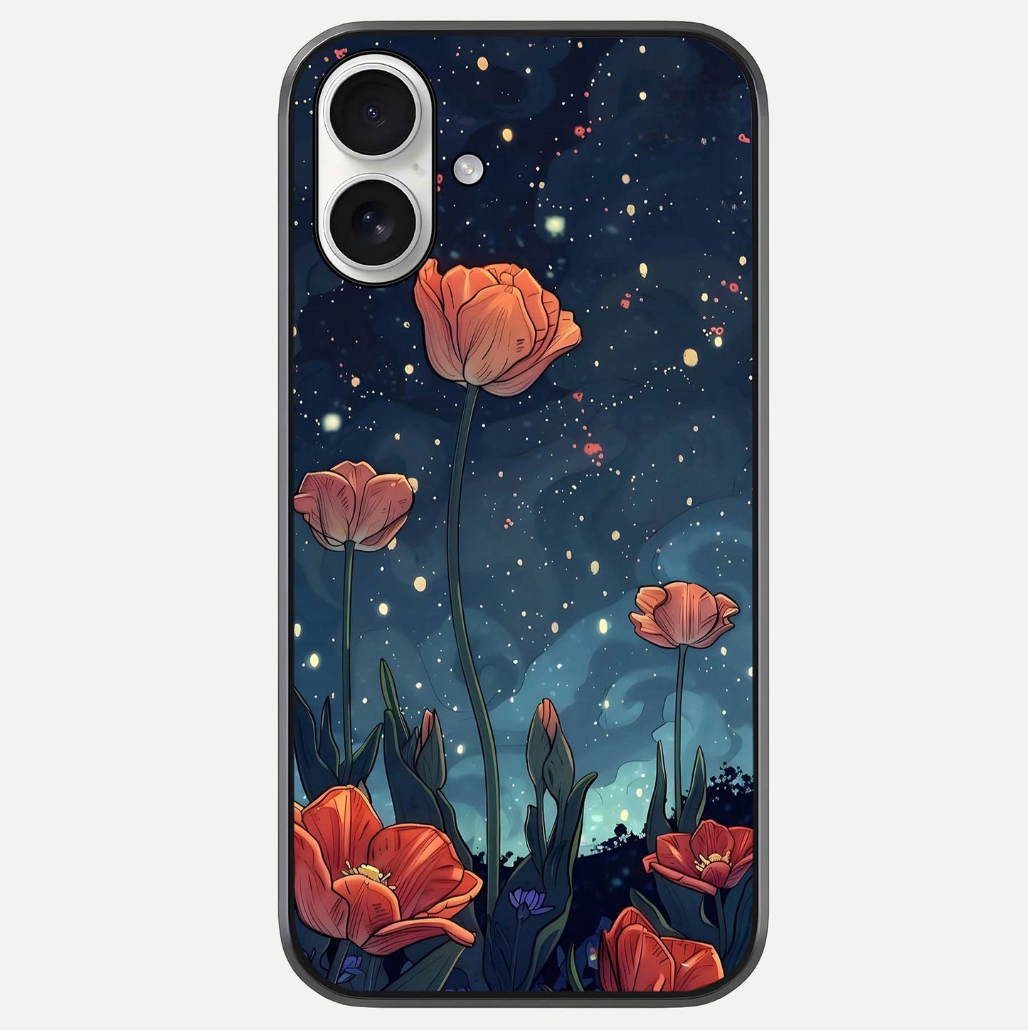 Midnight Tulip Glow Glass Case For iPhone 17 by Custom World