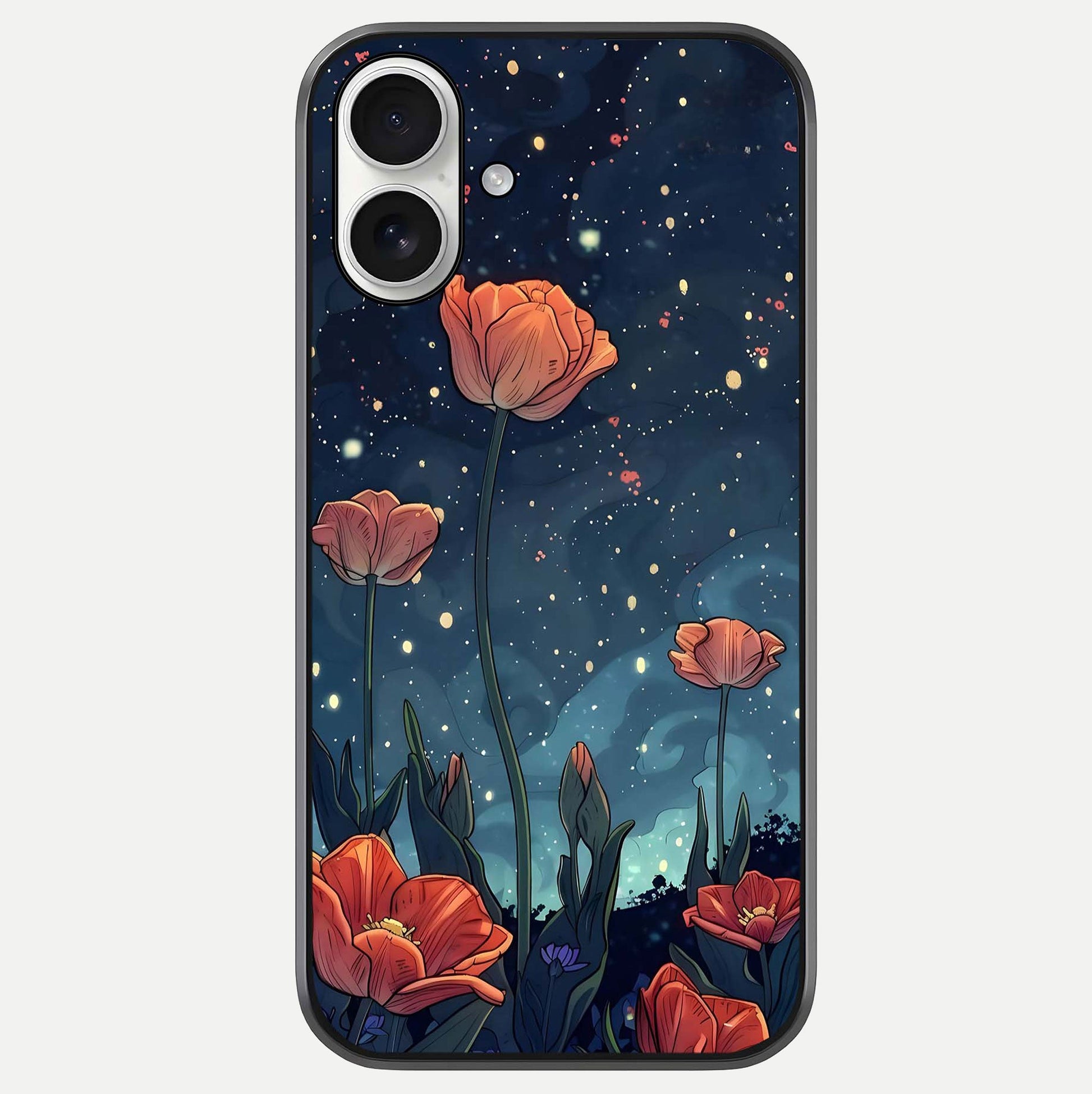 Midnight Tulip Glow Glass Case For iPhone 17 by Custom World