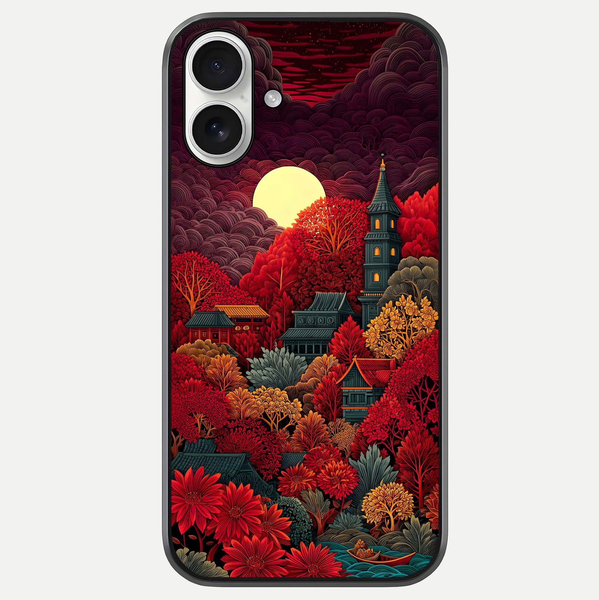 Scarlet Autumn Temple Glass Case For iPhone 17 by Custom World