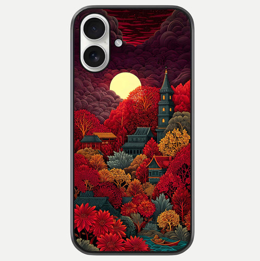 Scarlet Autumn Temple Glass Case For iPhone 17 by Custom World