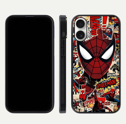 Aesthetic Wonder Spider Glass Case for iPhone 17 dual-view layout showing premium glass shine and strong edge design