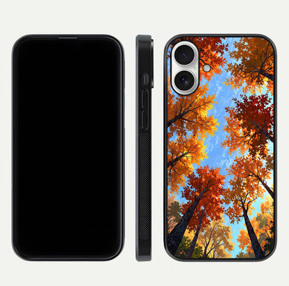 Autumn Sky Rise Glass Case for iPhone 17 front and back layout showing sky print and edge smoothness