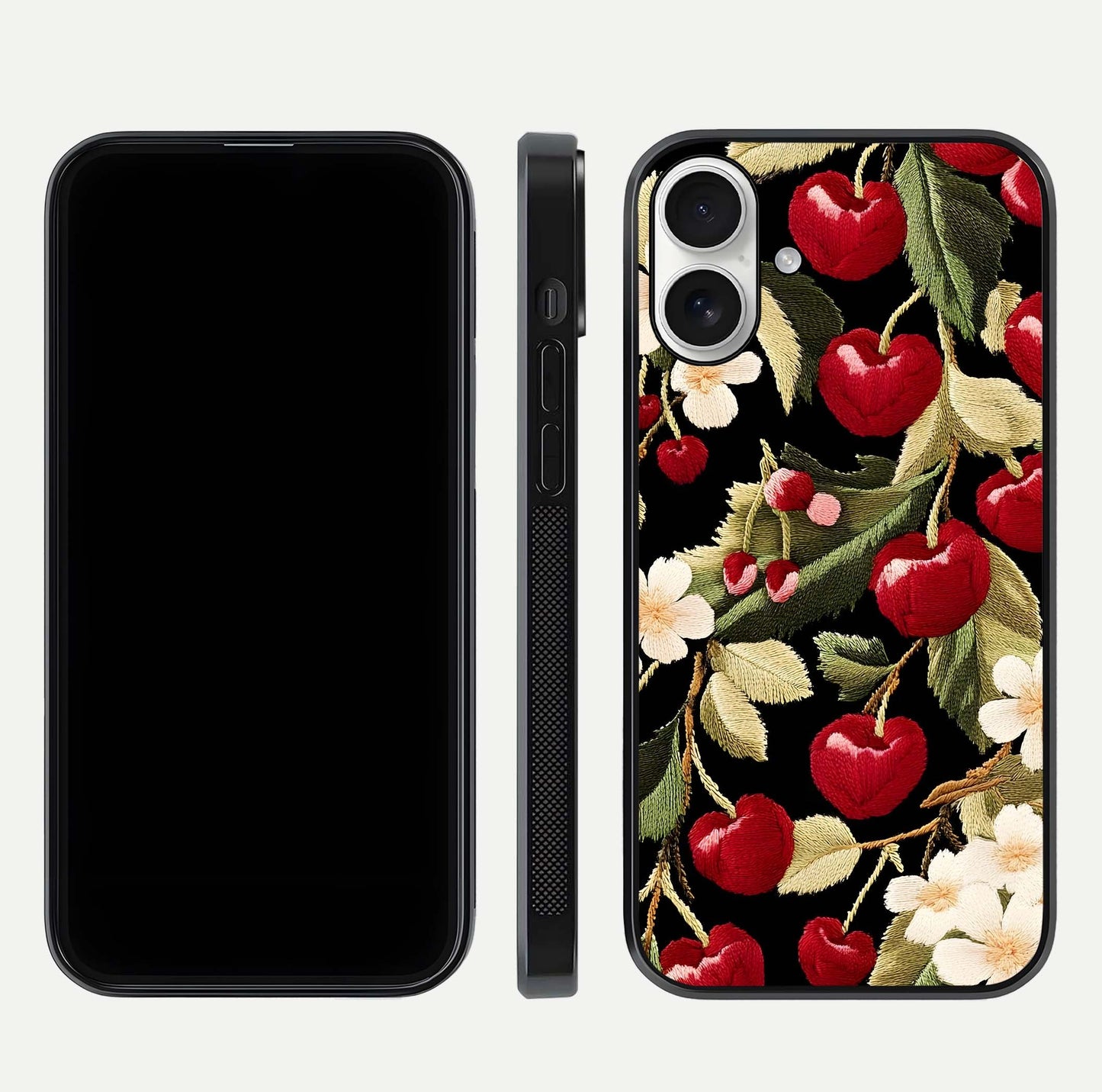Bloom Thread Art Glass Case for iPhone 17 front-and-back layout showing smooth edges and high-clarity print