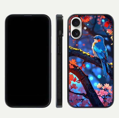 Blooming Spendor Bird Glass Case for iPhone 17 front-and-back view showing nature print and protective edge