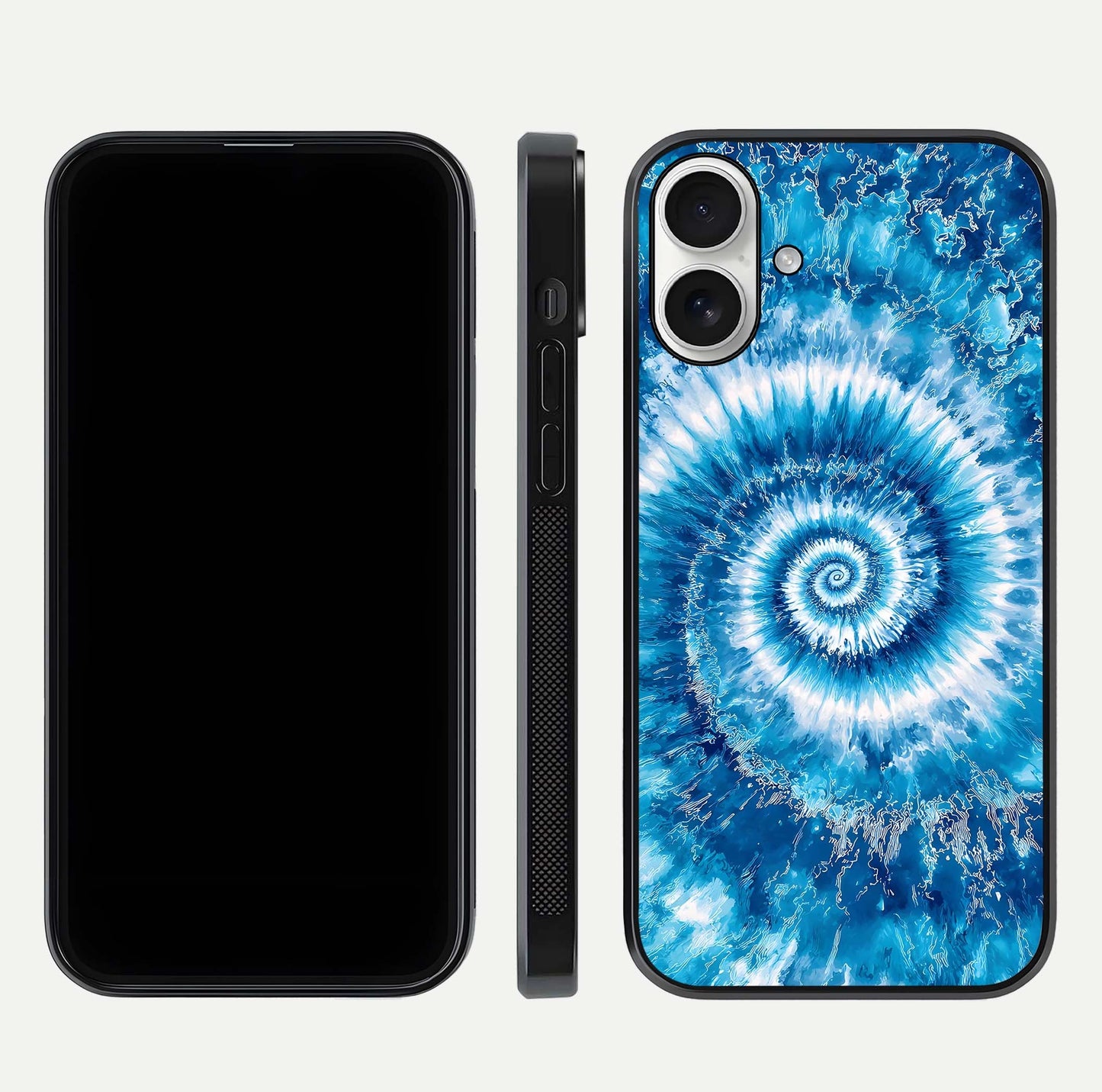 Blue Galaxy Wave Glass Case for iPhone 17 front-and-back layout showing gradient flow and shine clarity