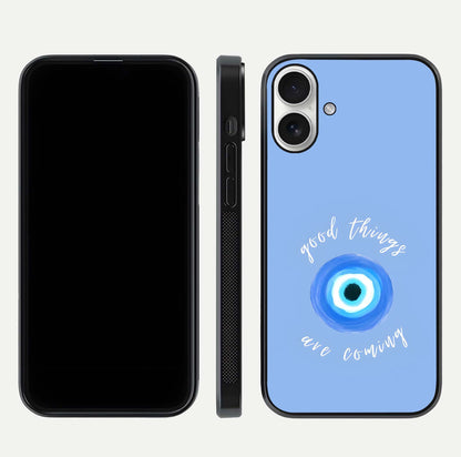 Bright Future Ahead Glass Case for iPhone 17 front-and-back layout showing clean font style and gloss shine