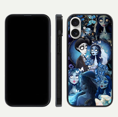 Butterfly Ghost Soul Glass Case for iPhone 17 front-and-back layout highlighting dark art balance and HD shine