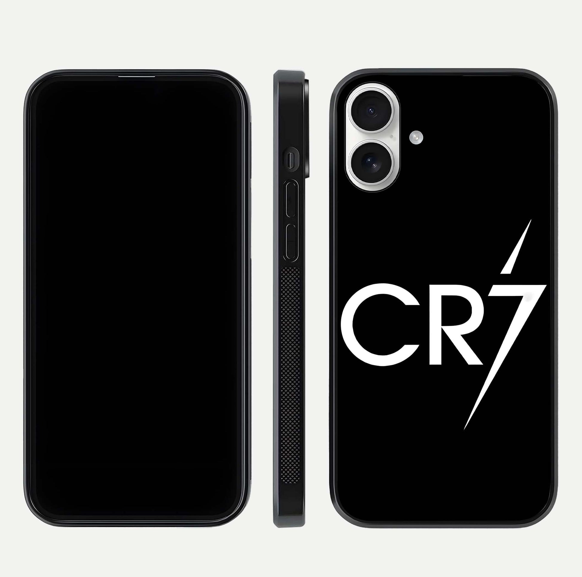 CR7 Elite Strike Glass Case for iPhone 17 dual-view layout showing sport tones and edge clarity