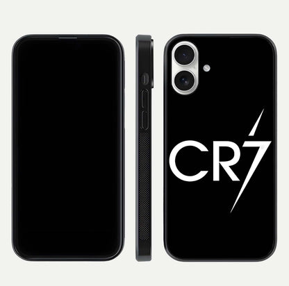 CR7 Elite Strike Glass Case for iPhone 17 dual-view layout showing sport tones and edge clarity
