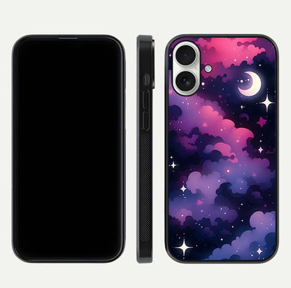 Celestial Moon Magic Glass Case for iPhone 17 dual-view layout displaying lunar design and sleek edges