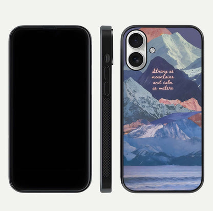 Celestial Mountain Calm Glass Case for iPhone 17 dual-view layout displaying scenic tones and curved finish
